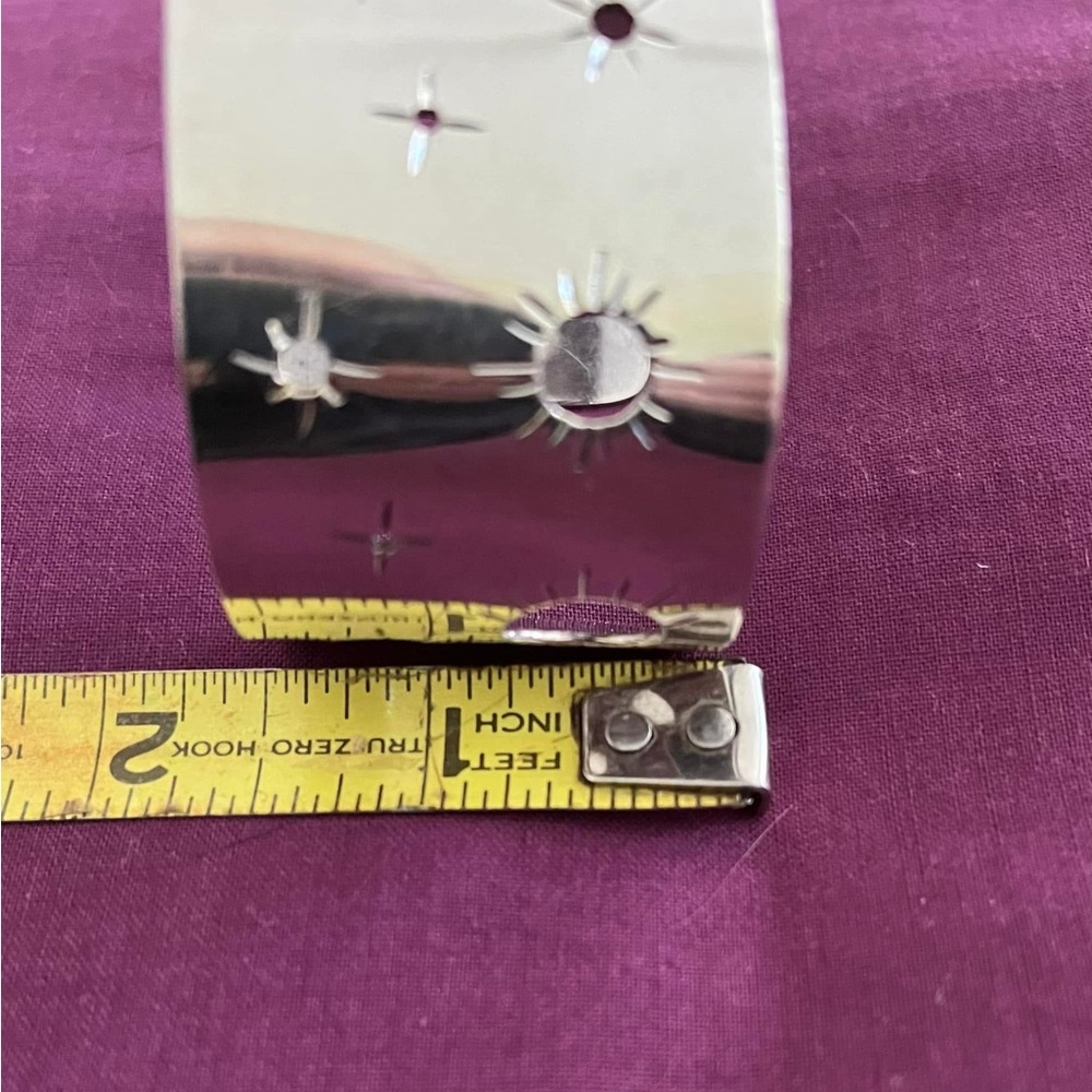 Sterling Silver Sunburst Cutout Cuff Bracelet - Substantial Shiny Silver - Picture 2 of 7